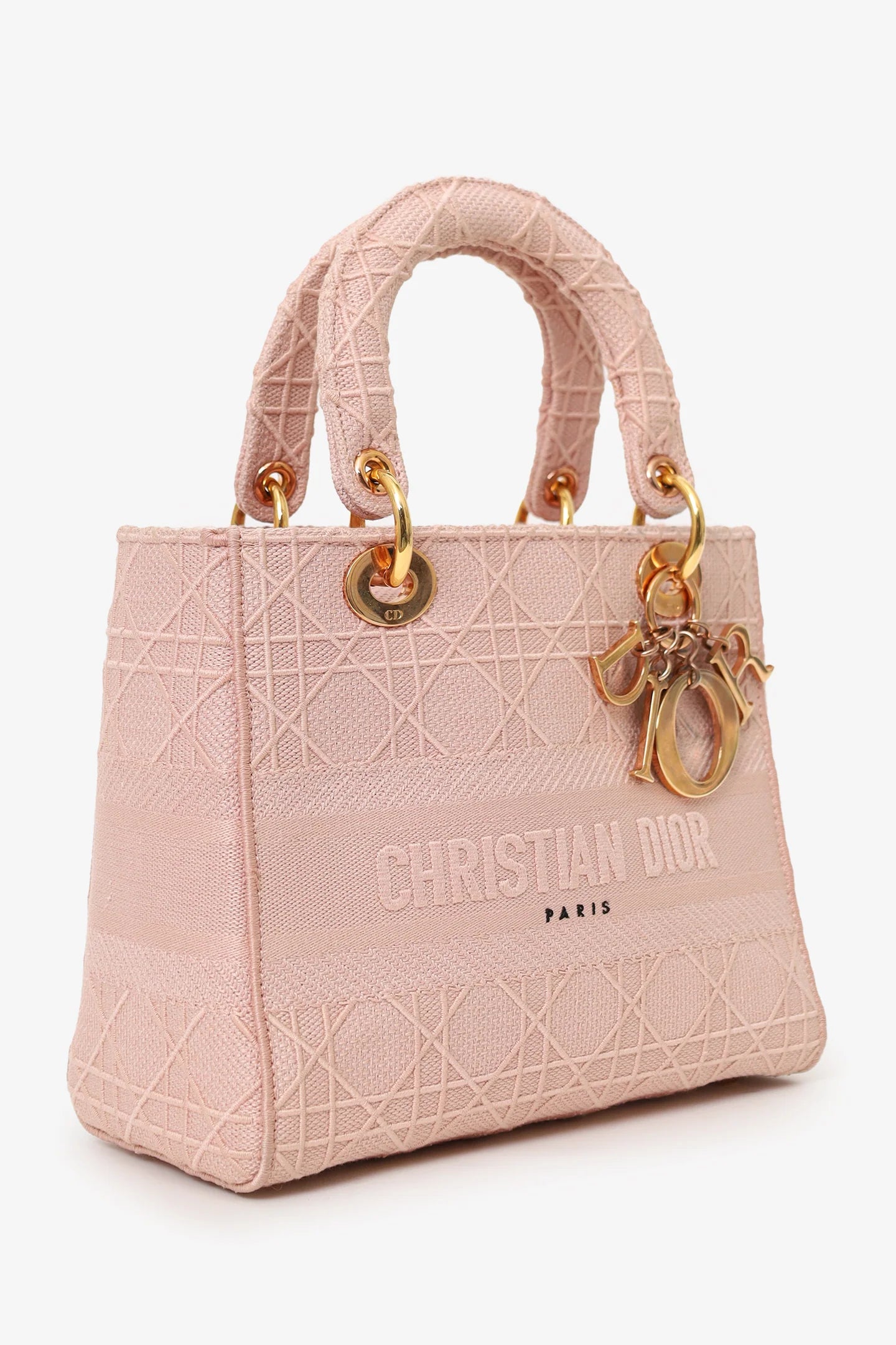 CD 2020 Pink Cannage Embroidered Canvas Medium Lady D-Lite With Strap