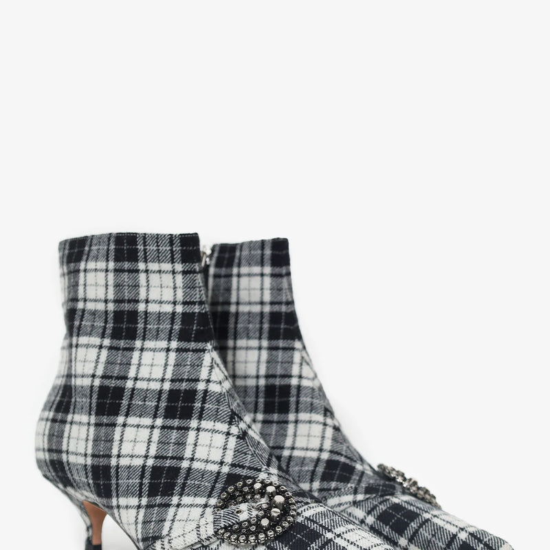 CD Black/White Plaid 'Dior Gang' Tartan Ankle Boots Size 38.5