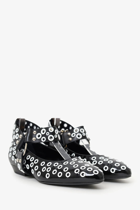 LV Black/White Patent Eyelet Ballet Flats Size 38.5