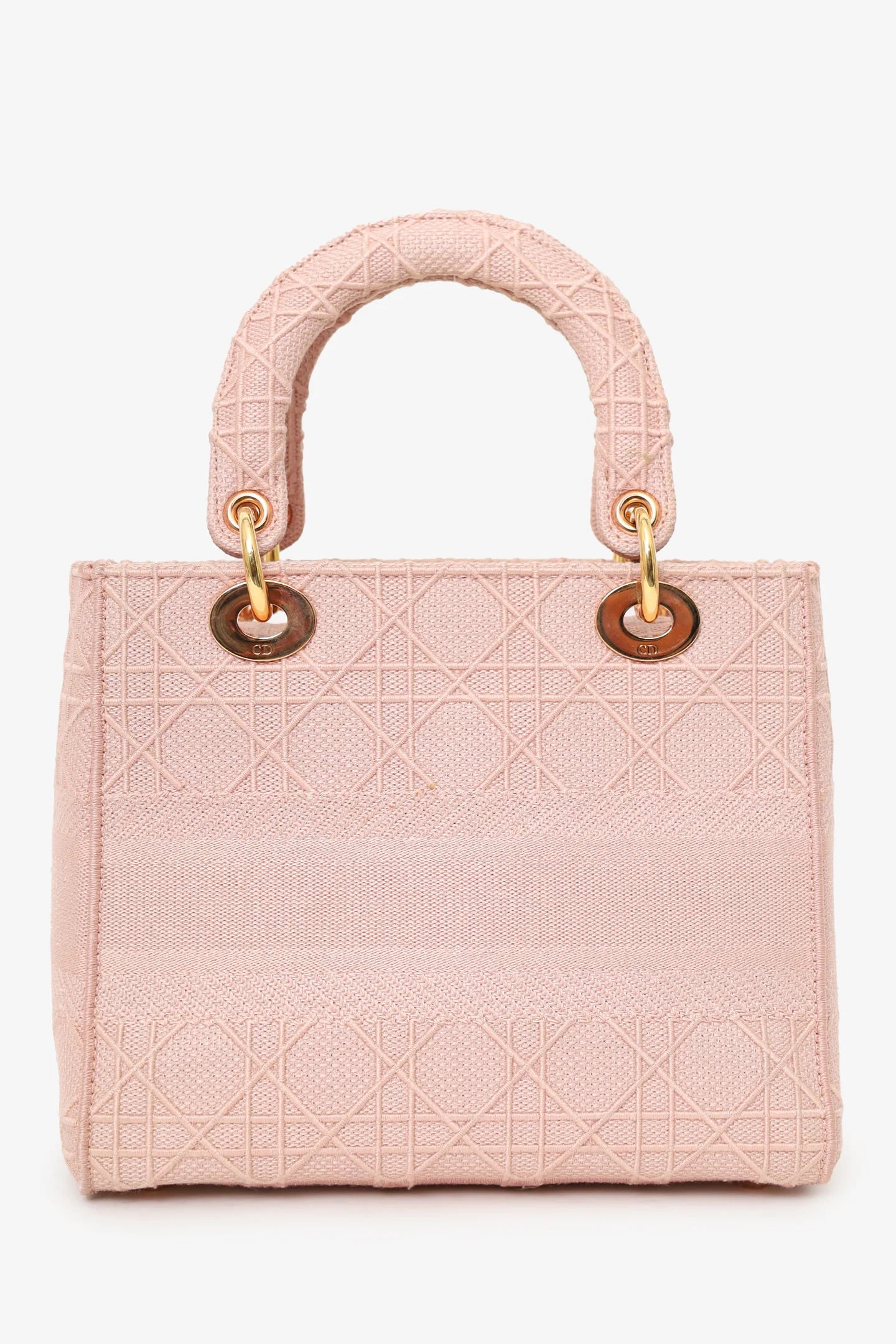 CD 2020 Pink Cannage Embroidered Canvas Medium Lady D-Lite With Strap