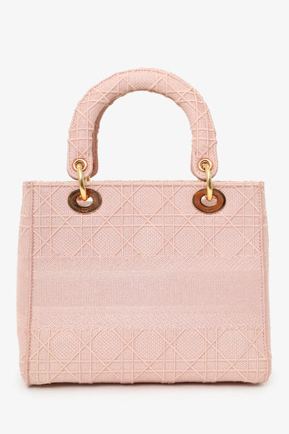 CD 2020 Pink Cannage Embroidered Canvas Medium Lady D-Lite With Strap