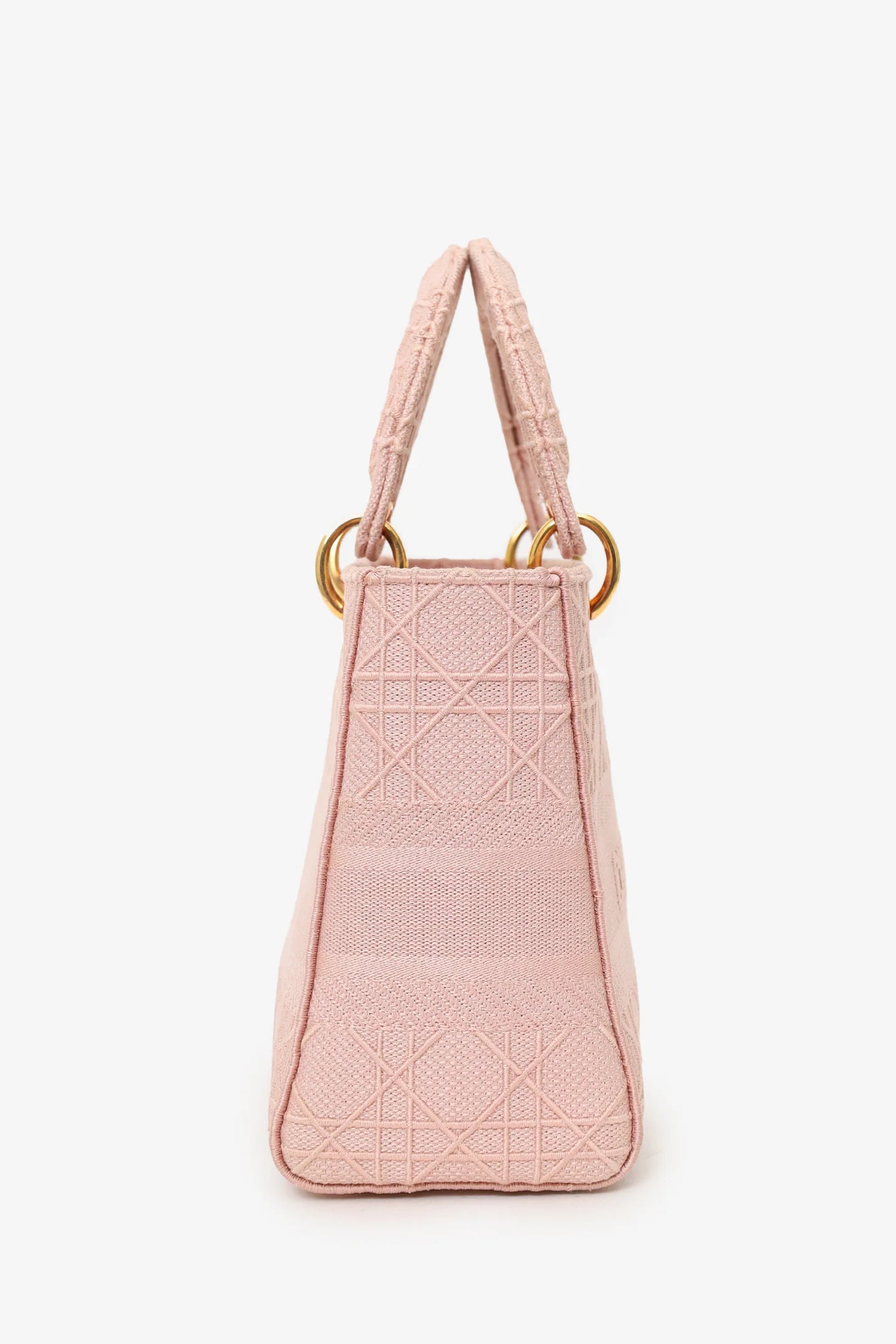 CD 2020 Pink Cannage Embroidered Canvas Medium Lady D-Lite With Strap