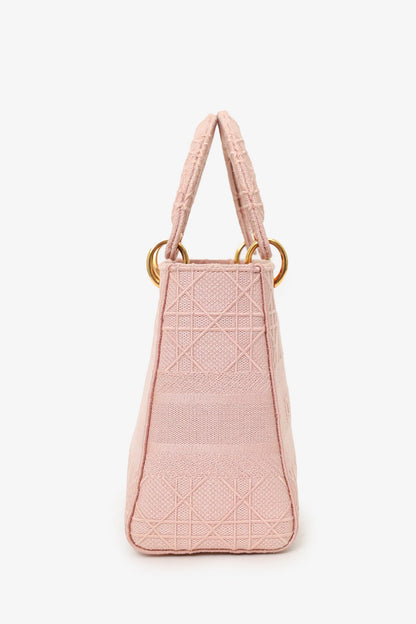 CD 2020 Pink Cannage Embroidered Canvas Medium Lady D-Lite With Strap