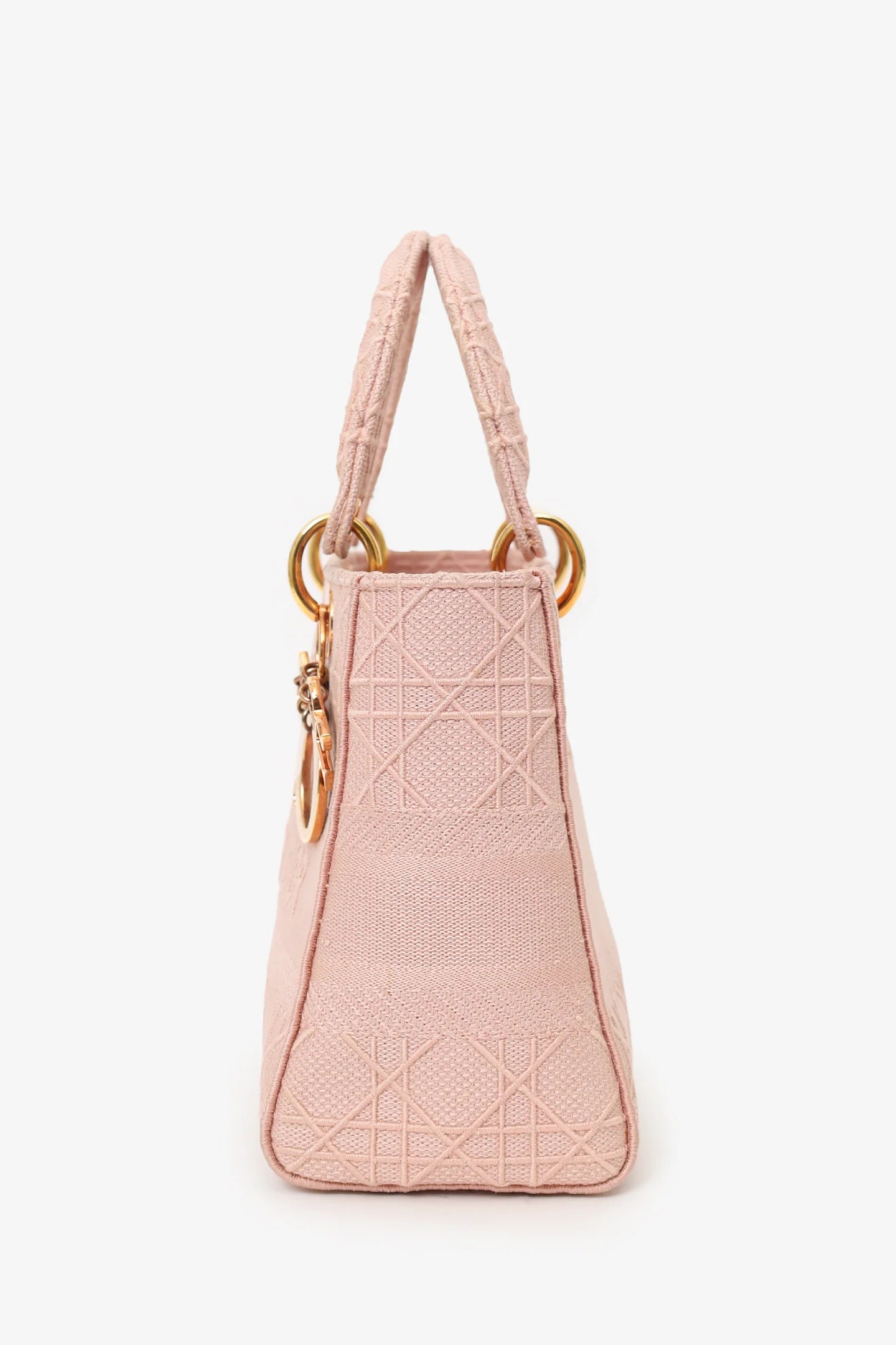 CD 2020 Pink Cannage Embroidered Canvas Medium Lady D-Lite With Strap