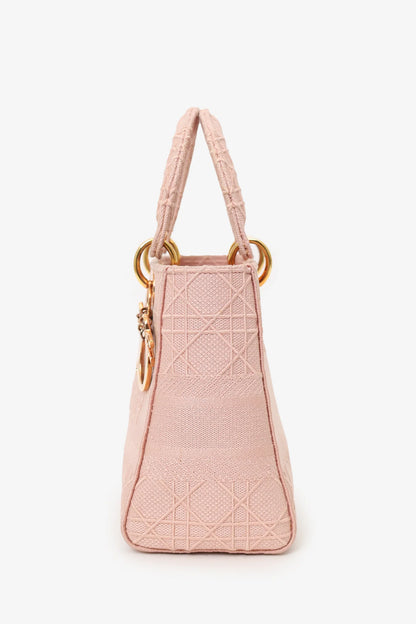 CD 2020 Pink Cannage Embroidered Canvas Medium Lady D-Lite With Strap