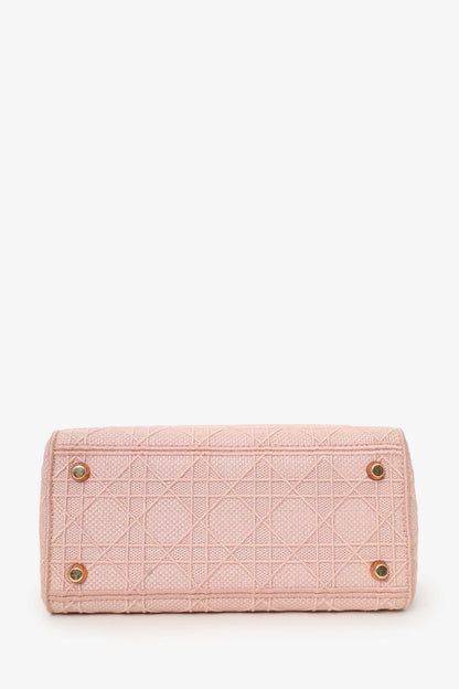 CD 2020 Pink Cannage Embroidered Canvas Medium Lady D-Lite With Strap