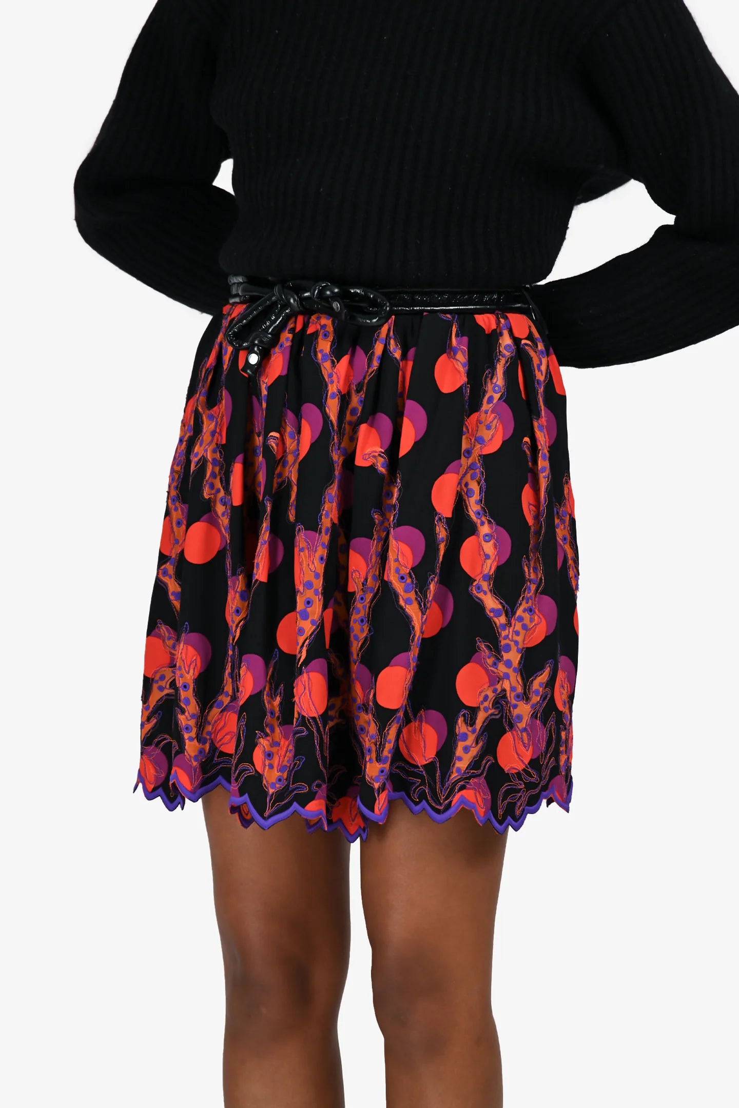 LV Black/Red Top Stitch Mini Skirt Size 36