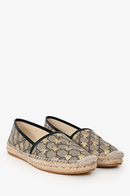 GC Beige Supreme Bee Print Coated Canvas Espadrilles Size 37.5
