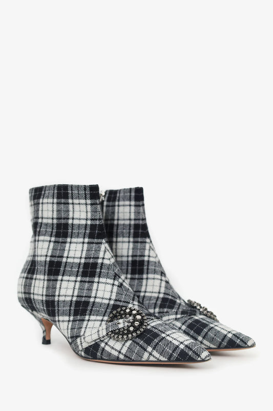 CD Black/White Plaid 'Dior Gang' Tartan Ankle Boots Size 38.5