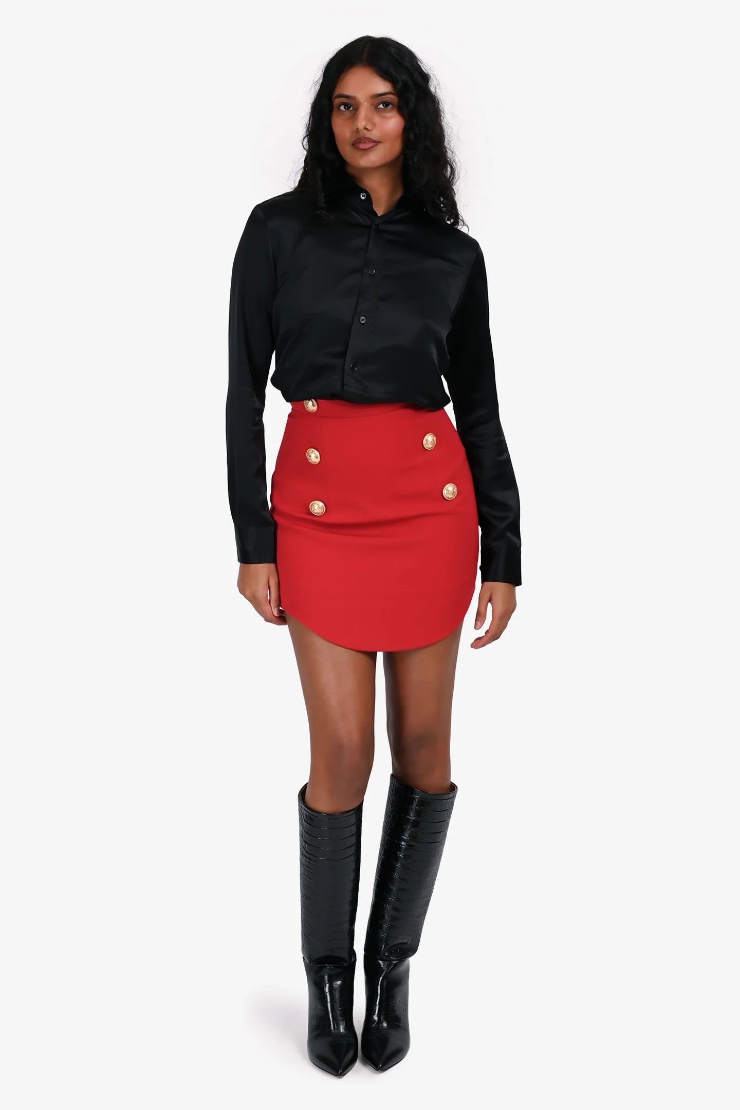 BN Red Gold Button Mini Skirt Size 34