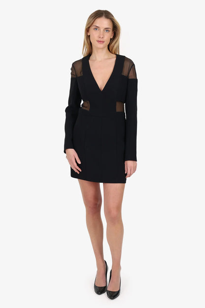 BN Black Sheer Panel V-Neck Long Sleeve Mini Dress Size 8