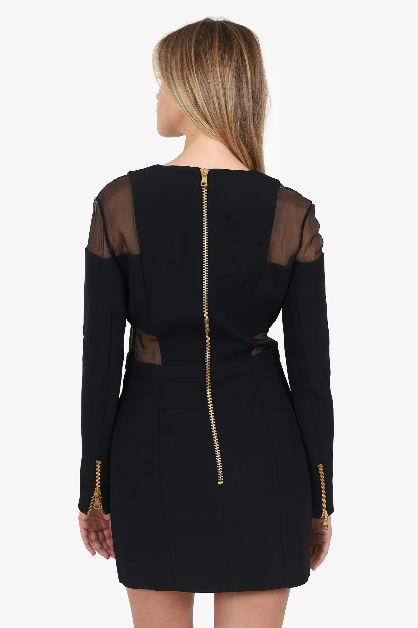 BN Black Sheer Panel V-Neck Long Sleeve Mini Dress Size 8