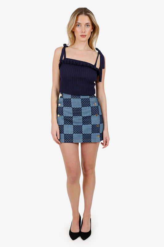 LV Blue Damier Denim Mini Skirt Size 36 'Altered'