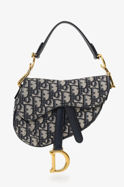 CD 2018 Blue Oblique Jacquard Mini Saddle Bag With Strap