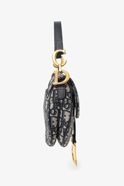CD 2018 Blue Oblique Jacquard Mini Saddle Bag With Strap