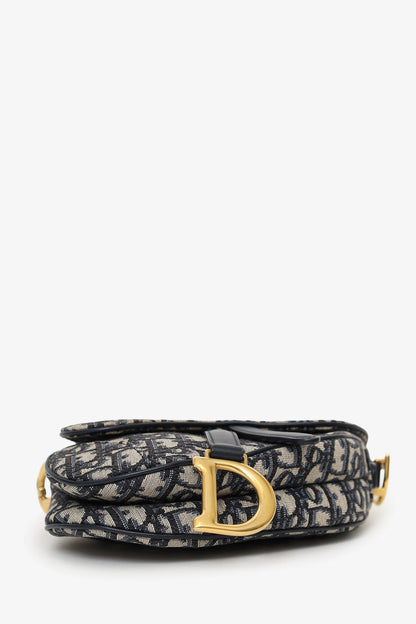 CD 2018 Blue Oblique Jacquard Mini Saddle Bag With Strap