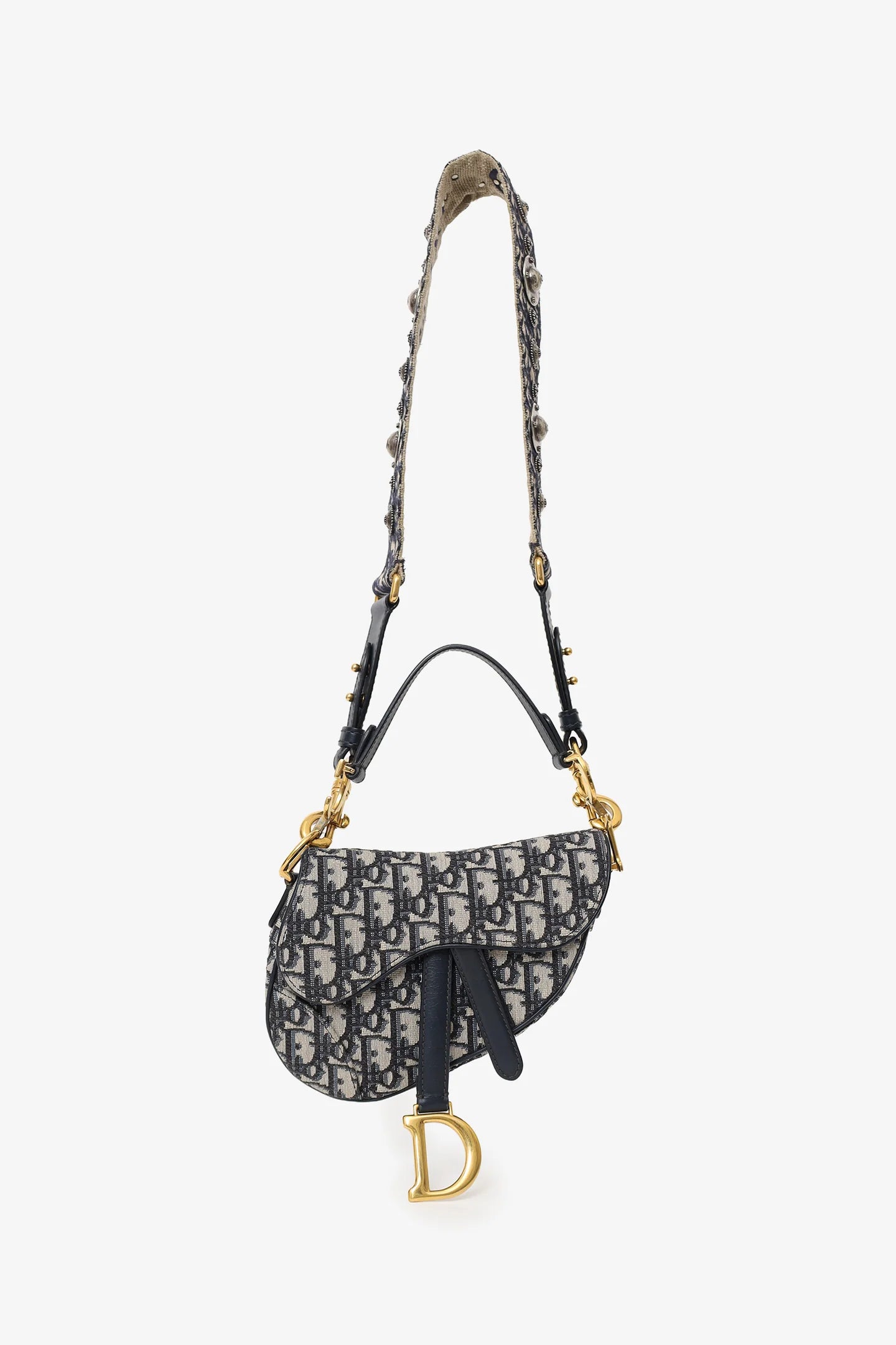 CD 2018 Blue Oblique Jacquard Mini Saddle Bag With Strap