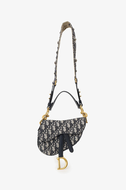 CD 2018 Blue Oblique Jacquard Mini Saddle Bag With Strap