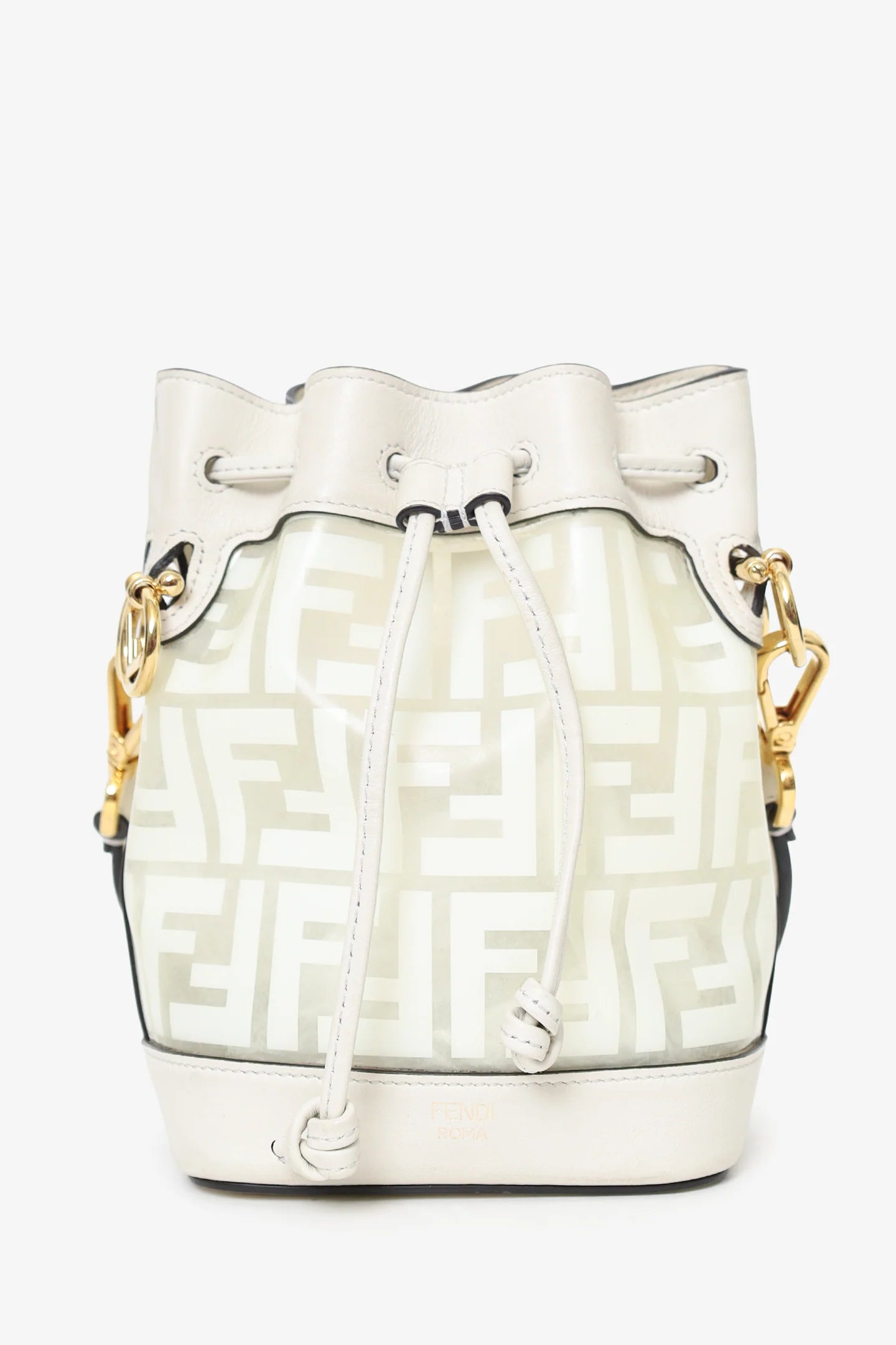 FD White Zucca Print Vinyl/Leather Mon Tresor Mini Bucket Bag