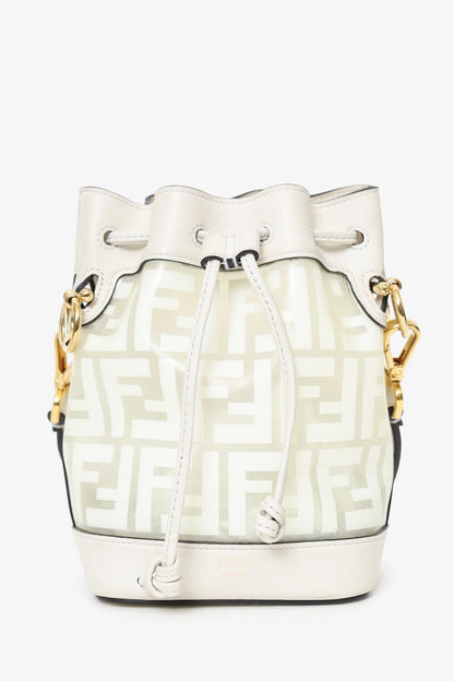 FD White Zucca Print Vinyl/Leather Mon Tresor Mini Bucket Bag