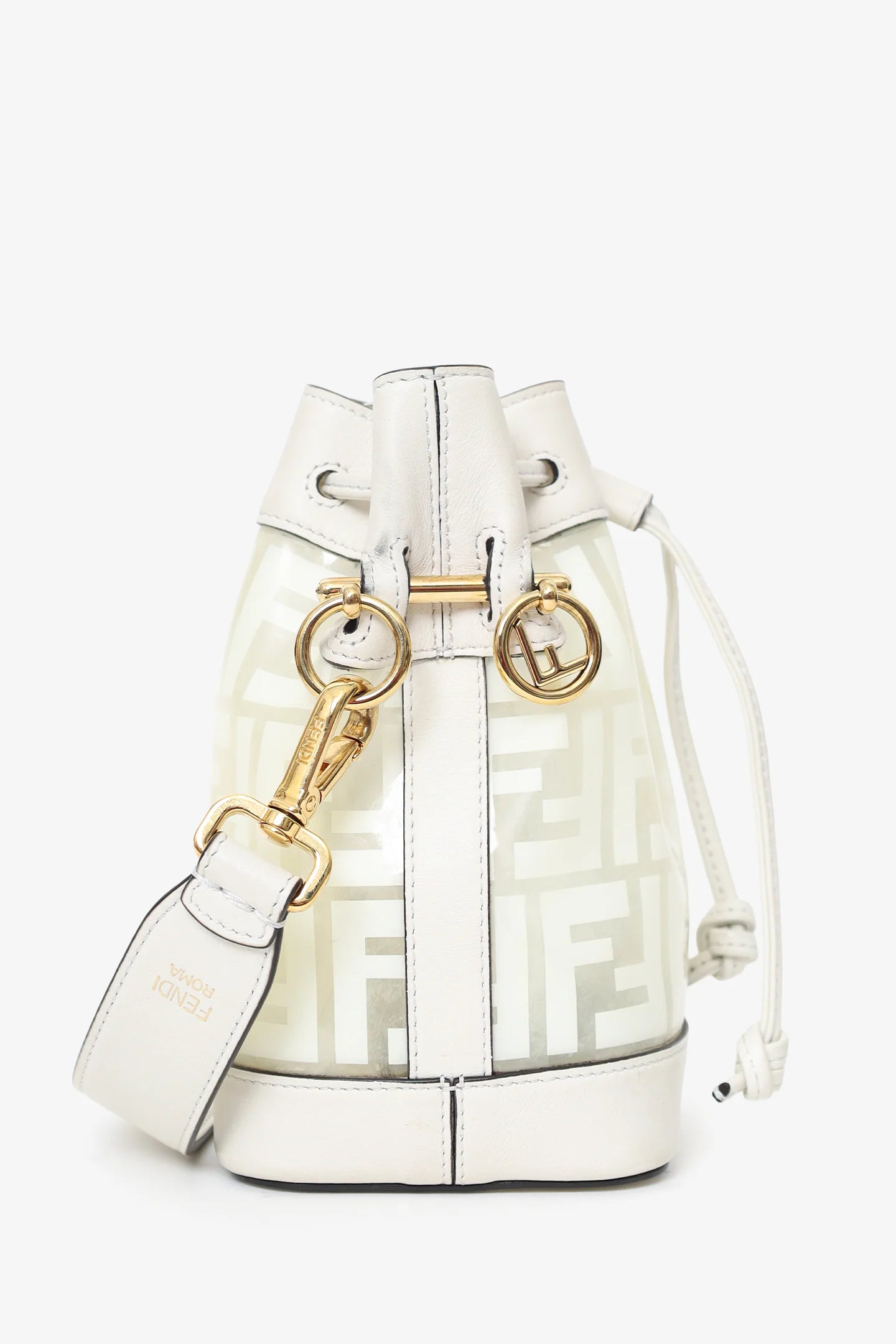 FD White Zucca Print Vinyl/Leather Mon Tresor Mini Bucket Bag