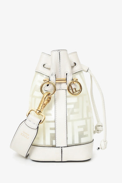 FD White Zucca Print Vinyl/Leather Mon Tresor Mini Bucket Bag