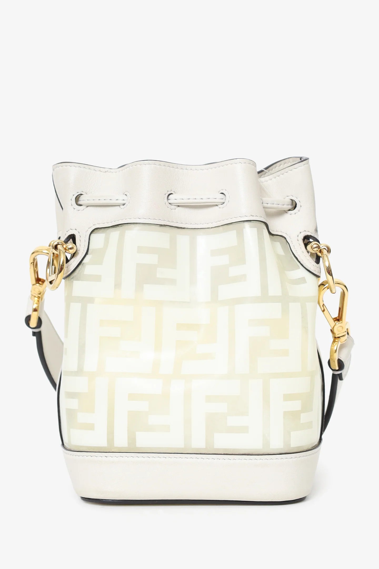 FD White Zucca Print Vinyl/Leather Mon Tresor Mini Bucket Bag