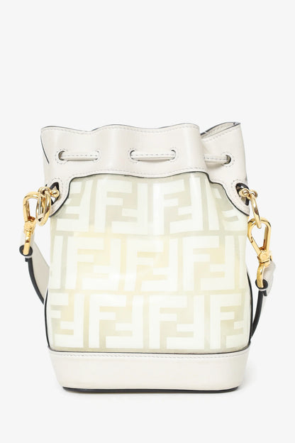 FD White Zucca Print Vinyl/Leather Mon Tresor Mini Bucket Bag