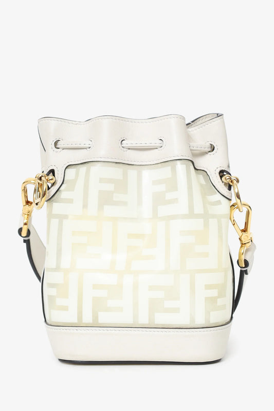 FD White Zucca Print Vinyl/Leather Mon Tresor Mini Bucket Bag