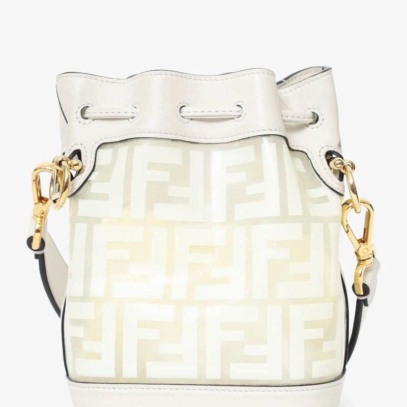FD White Zucca Print Vinyl/Leather Mon Tresor Mini Bucket Bag