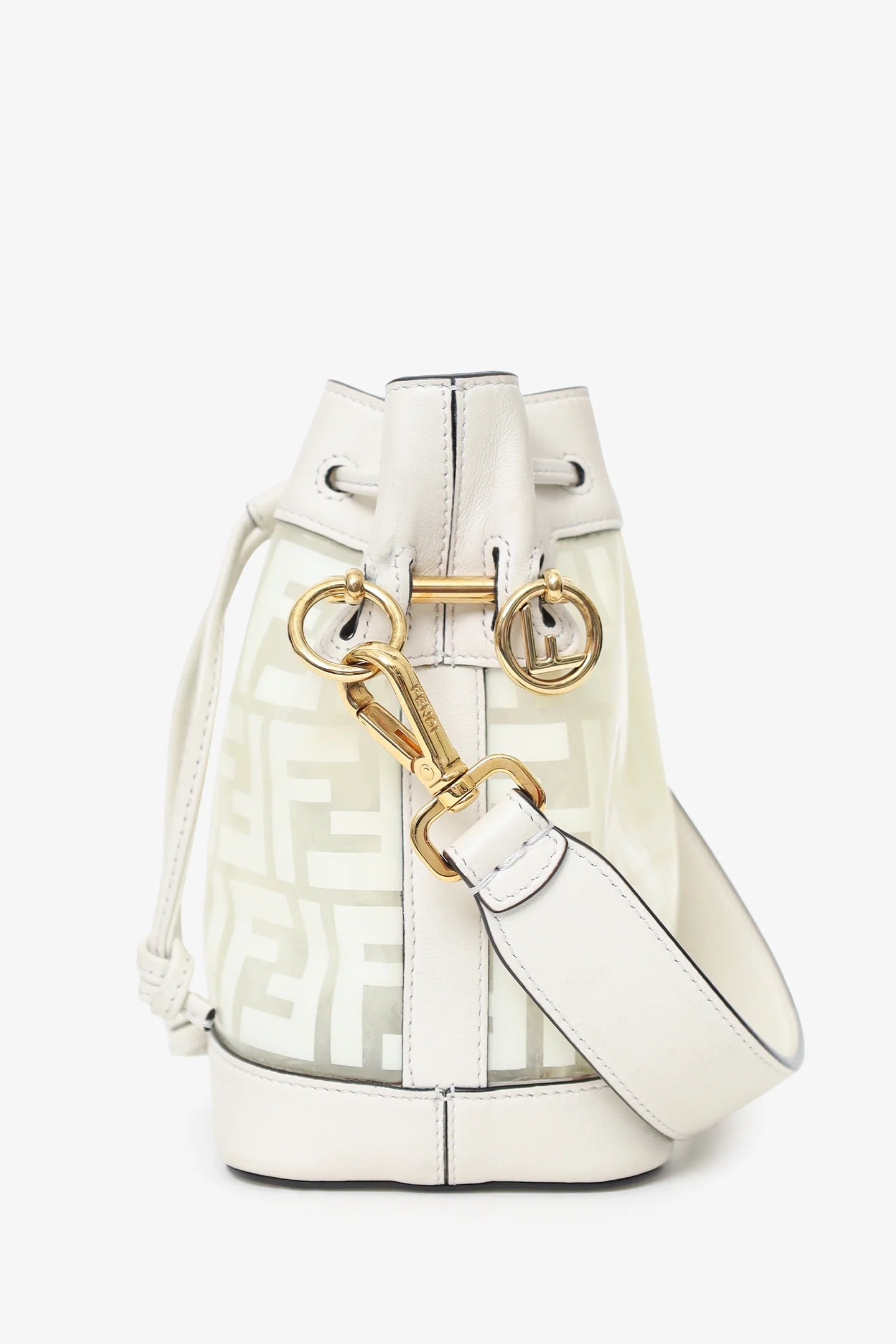 FD White Zucca Print Vinyl/Leather Mon Tresor Mini Bucket Bag