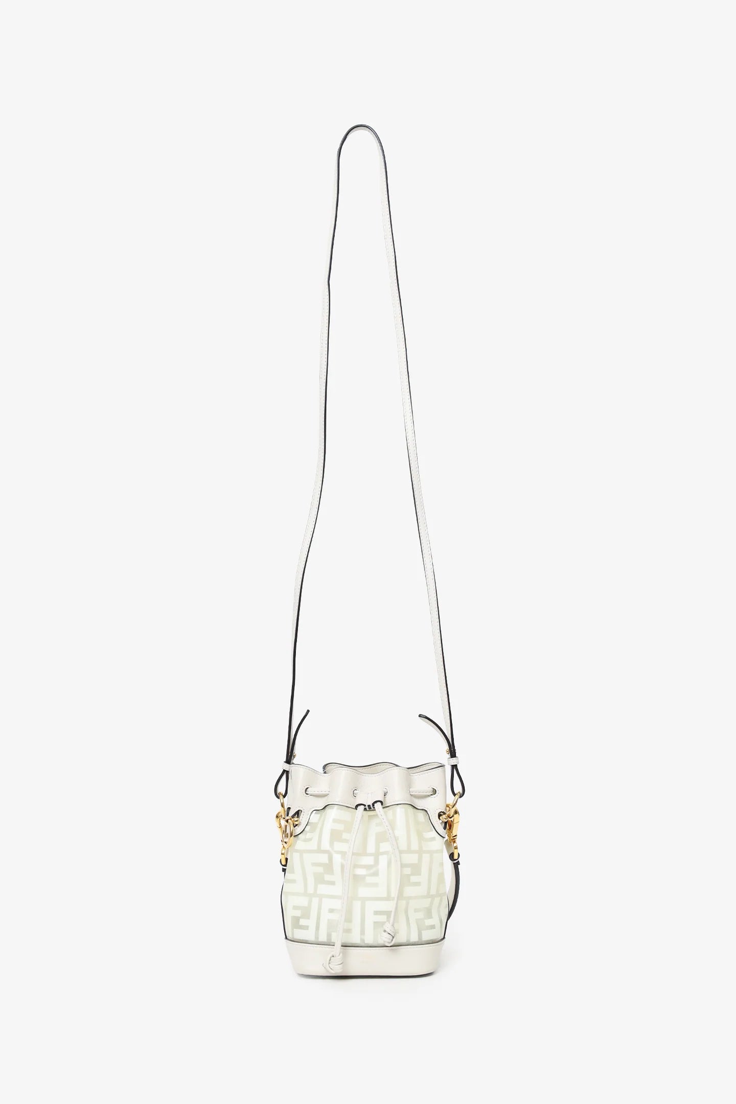 FD White Zucca Print Vinyl/Leather Mon Tresor Mini Bucket Bag