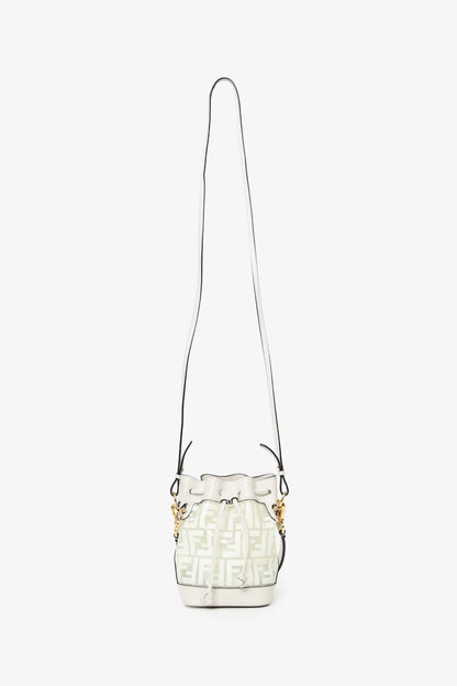 FD White Zucca Print Vinyl/Leather Mon Tresor Mini Bucket Bag