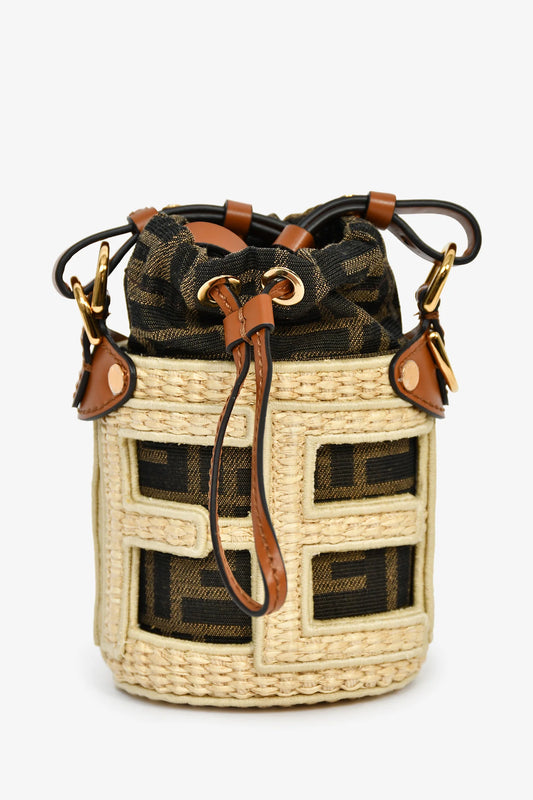 FD Brown/Beige Zucca FF Step Out Nano Bucket Bag