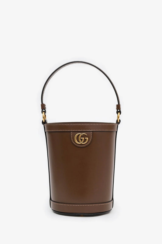 GC Brown Leather GG Canvas Ophidia Mini Bucket Bag