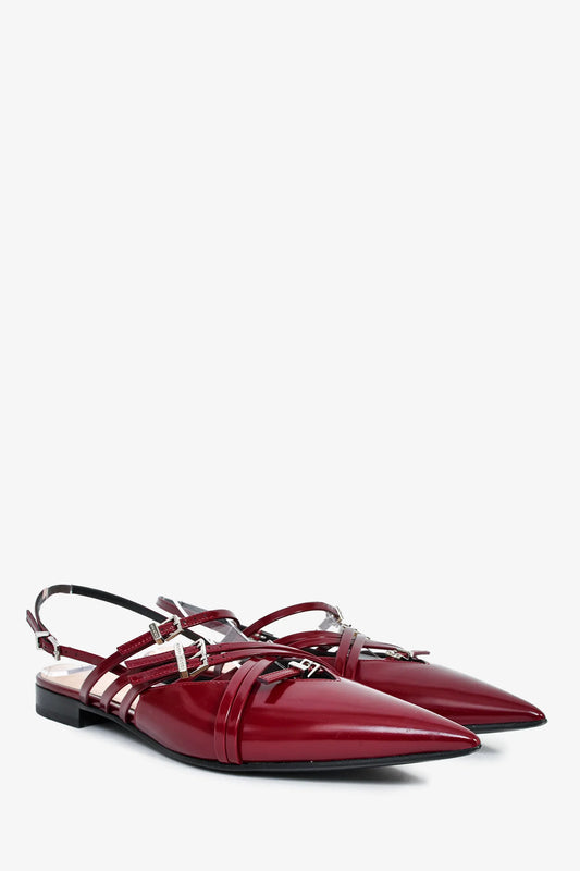 GC Burgundy Leather Slingback Strappy Flats Size 38