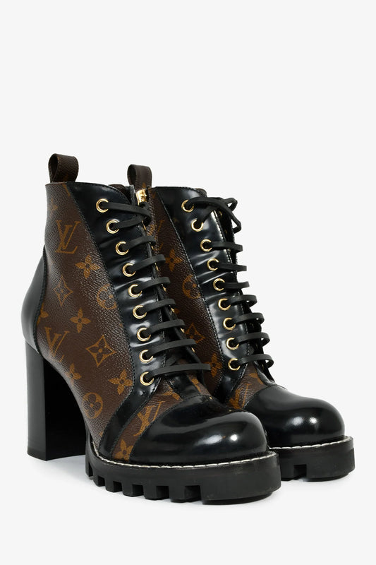 LV Black Monogram 'Star Trail' Lace-up Ankle Boots Size 36