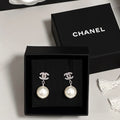 Chanel CC Pearl Drop Earrings