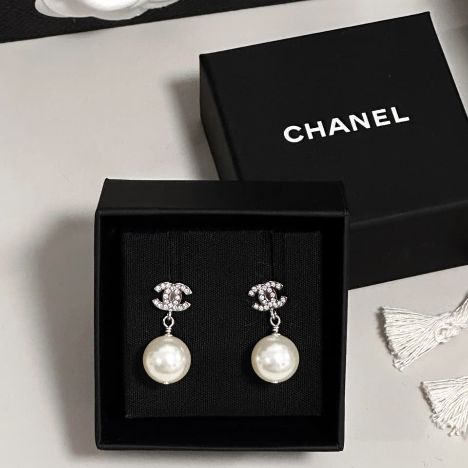Chanel CC Pearl Drop Earrings
